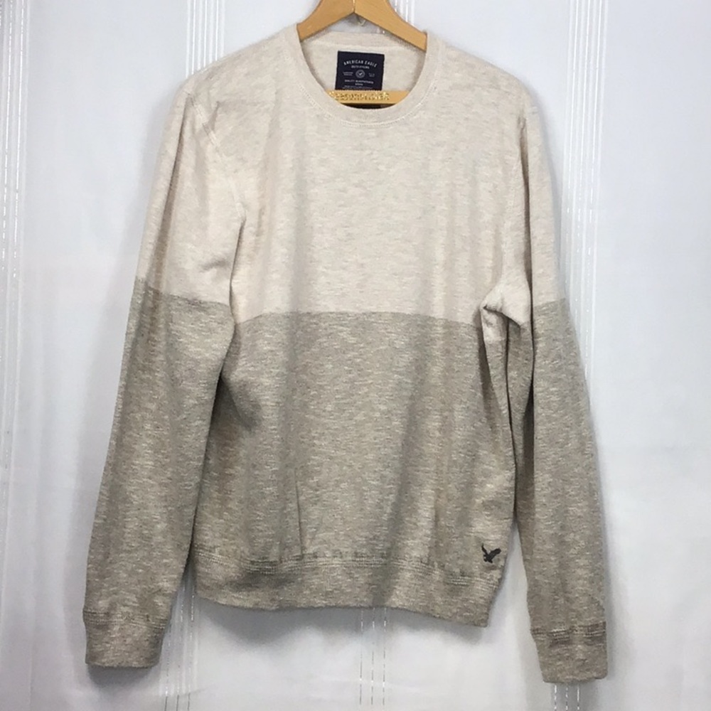 🦅 AEO Cream Tan Soft 💯% Cotton Knit Crewneck Sweater Men’s Sz.L